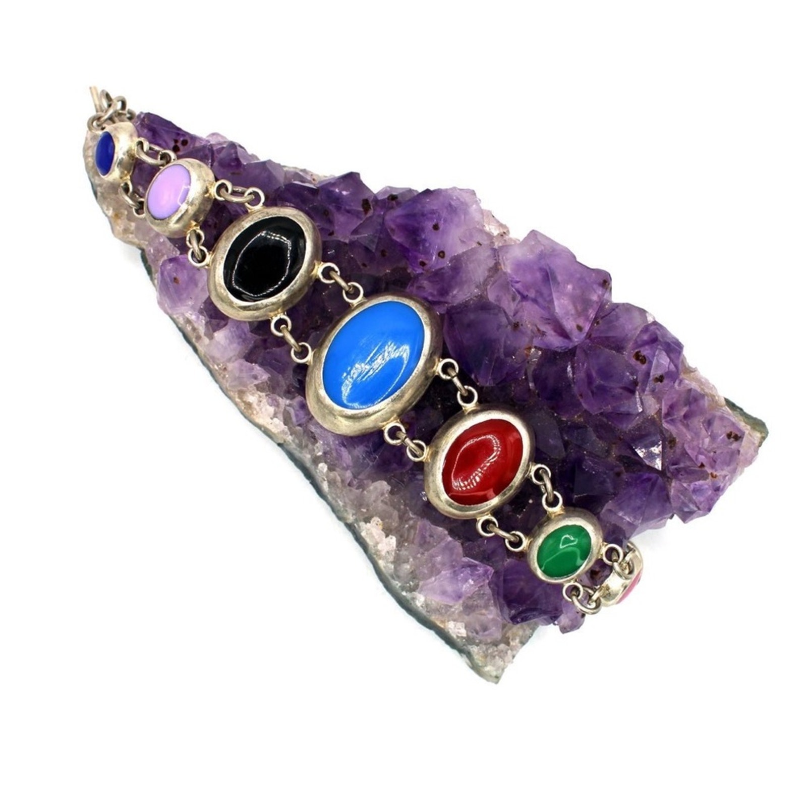 Mexico Alpaca Silver Multi-Color Glass Bracelet 42$